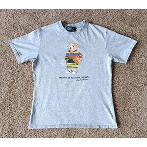 Polo Ralph Lauren T-Shirt Boys Size Small Gray Polo Bear Short Sleeve Vintage